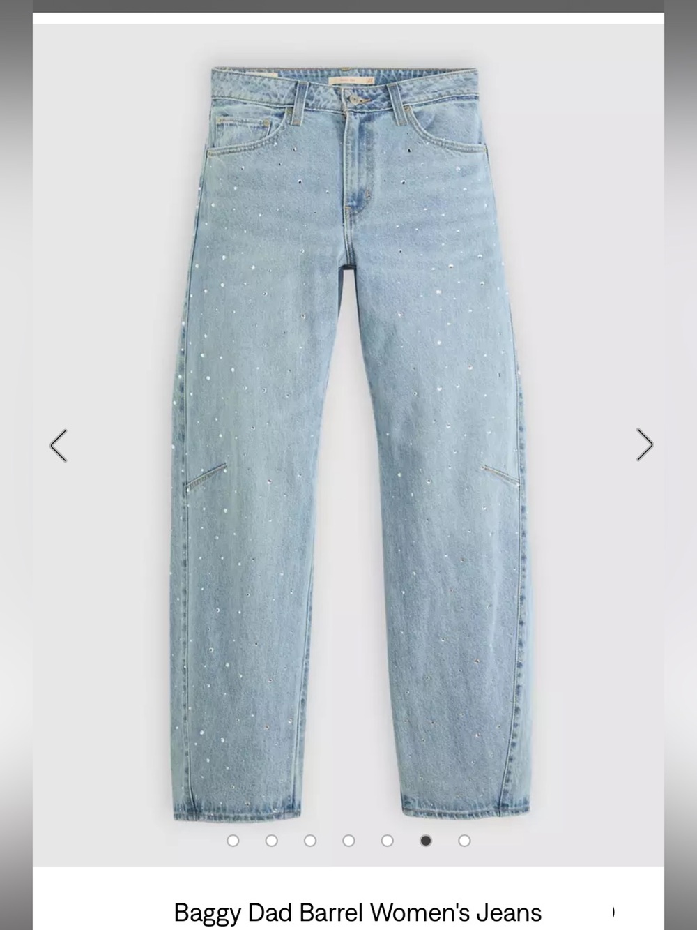 Women’s Levi’s Baggy Dad Barrel Jeans - Light Blue with Rhinestones.